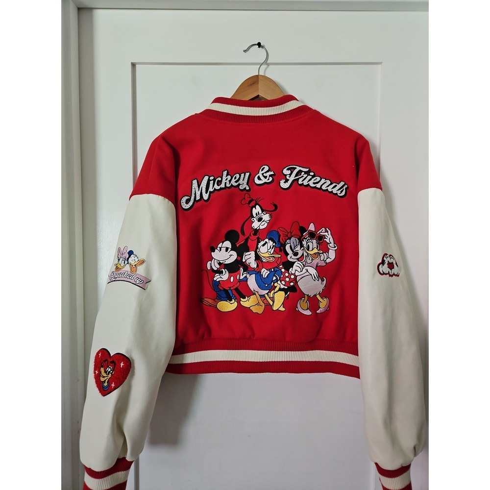 Disney Forever 21 Varsity Jacket Womens 1X Red Mickey Mouse Friends NWT Bomber